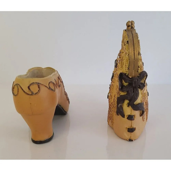 Vintage Miniature Nostalgia Decorative Handbag & Shoe Beige & Gold, Knick Knack - Picture 5 of 6